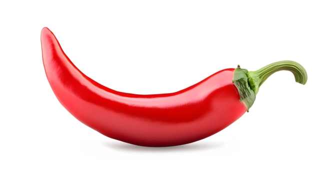 A red pepper is shown with its stem still attached