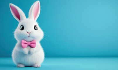 Obraz premium Little cotton-tailed Gentleman on a blue Easter Morning, bunny posing