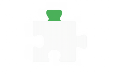 Green puzzle piece with unique handle, symbolizing collaborative problem-solving strategy against isolated background