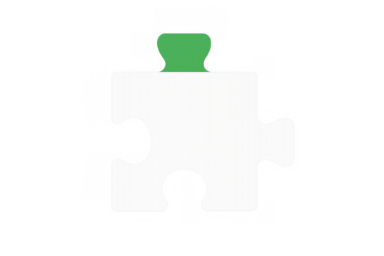 Green puzzle piece with unique handle, symbolizing collaborative problem-solving strategy against isolated background