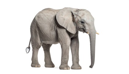 Fototapeta premium Young elephant profile against white