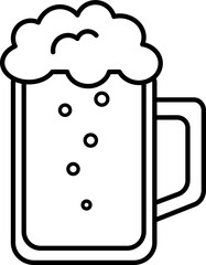 Beer Mug Icon – Line Vector of Classic Beer Glass with Foam