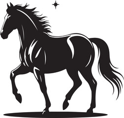 Running black horse vector silhouette illustration of a wild mustang stallion