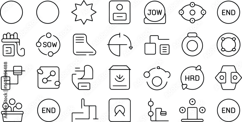 Poster collection of hand drawn icons representing various concepts and processes