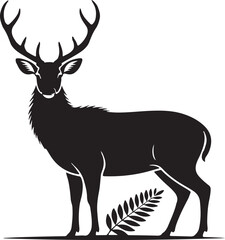 Deer silhouette vector illustration featuring wild animal with antlers in nature style