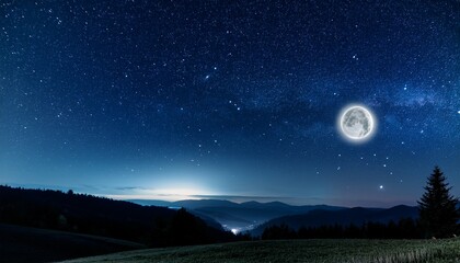 a breathtaking night sky with the moon and a blanket of stars shining brightly evoking a sense of wonder and tranquility