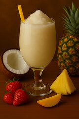 A glass of a pina colada slushy