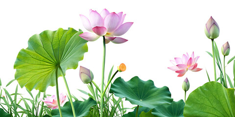 Obraz premium beautiful lotus and leaf in nature png isolated on white background, png, ai generated.