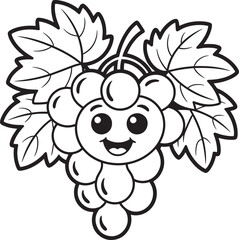 Happy cartoon grape bunch with leaves fruit food