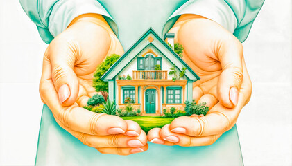 Eco-friendly modern house in female hands, concept of ecology and environmental protection