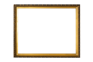 Vintage old retro wooden golden frame isolated on white.