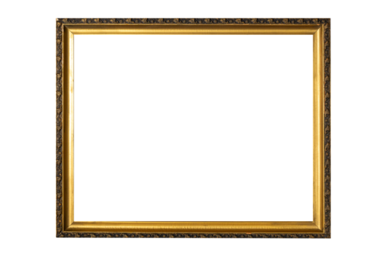 Vintage old retro wooden golden frame isolated on white.