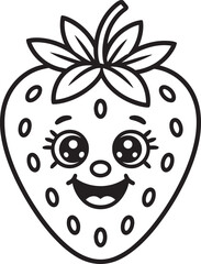 Happy cartoon strawberry with big eyes and smiling mouth fruit food