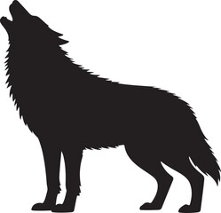 Black and white wolf vector illustration with wild animal silhouette style