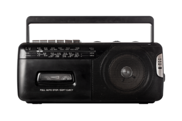 Vintage retro portable radio cassette recorder isolated on white background.
