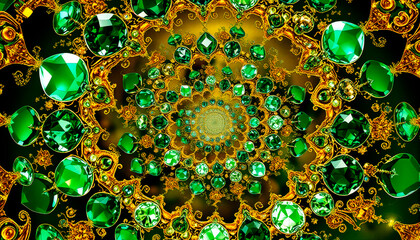 gorgeous complex spiral of diamonds and gemstones unwinding, top view