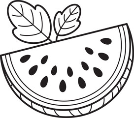 Slice fruit leaves seeds black outline cartoon vector