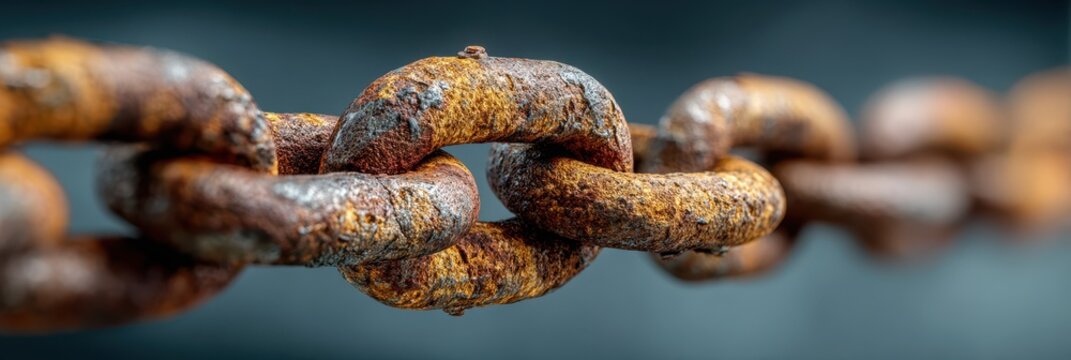 Rusty chain links create a textured visual of industrial age remnants in a close-up shot highlighting deterioration