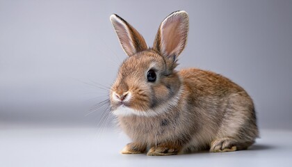 cute fluffy rabbit with detailed fur sitting on a light background