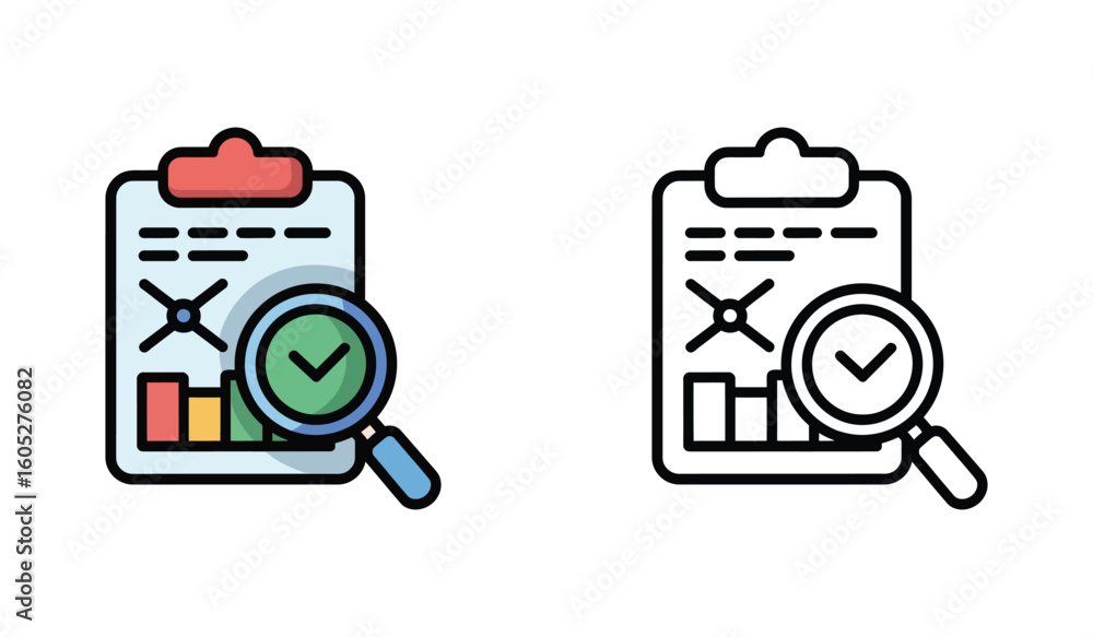 Poster data analysis and reporting process clipboard graph and magnifying glass