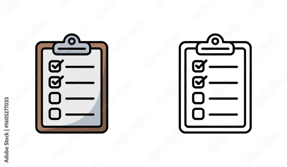 Poster checklist clipboard illustrations indicating tasks completion with marked boxes and space for custom