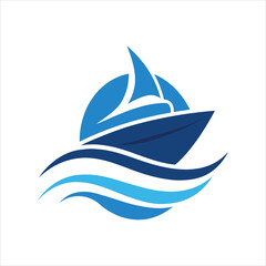 Ocean Wave Boat Logo Vector Illustration