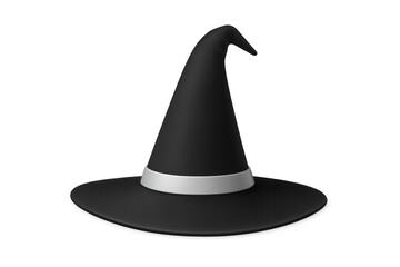 Black witch hat featuring white band, rendered in 3d, floating against transparent backdrop - ideal halloween graphic element