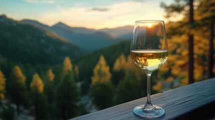 Enjoying White Wine at Sunset on a Mountain Balcony With Stunning Views of Nature