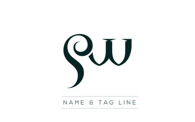 SW logo design. A sophisticated, minimalistic logo design featuring golden stylized typography,  perfect for branding concepts emphasizing luxury, professionalism, and contemporary aesthetics.