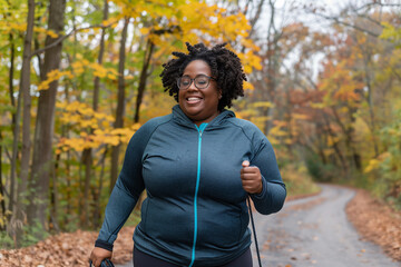 Obraz premium Plus-size woman skipping rope outdoors