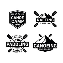 Four black and white vintage outdoor adventure logos