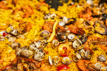 Preparing a delicious seafood paella