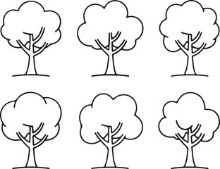 Minimal Tree Icons – Line Art Black and White Tree Symbol Set