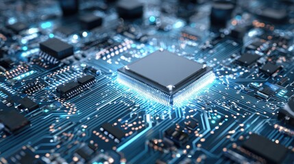 Close-up view of a circuit board with a central processing unit.