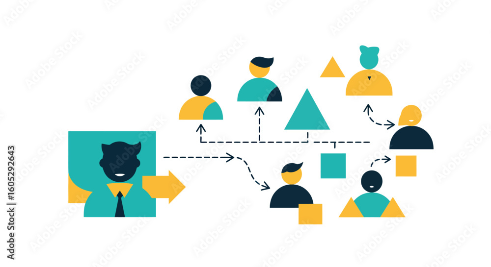 Poster team communication and networking concept with abstract geometric figures