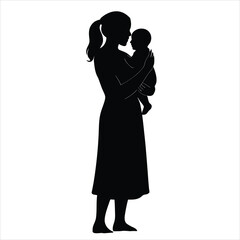 Silhouette of Mother Holding Baby in Arms for Family Love and Maternal Care Illustration