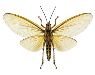 Migratory Locust (Locusta migratoria) transparent PNG of an orthopteran with clear wings on a white background