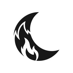 Blazing Crescent Moon Emblem. This graphic features a stylish dark celestial form intertwined with glowing inferno shapes. It signifies power, nighttime energy, and strong, passionate endeavors.