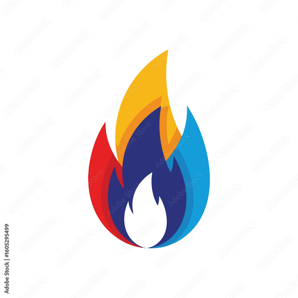 Poster colorful flame energy emblem. vibrant multi-hued abstract design representing dynamic power and esse