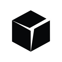Abstract Black Cube with White Split. A striking dark geometric form features a precise bright Y-shaped opening. This minimalist graphic suggests innovation, future direction, and structural.