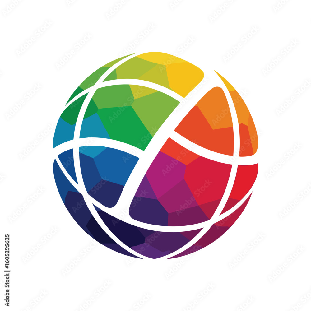 Poster vibrant polygonal globe design. a dazzling spherical shape with interconnected colorful segments. re