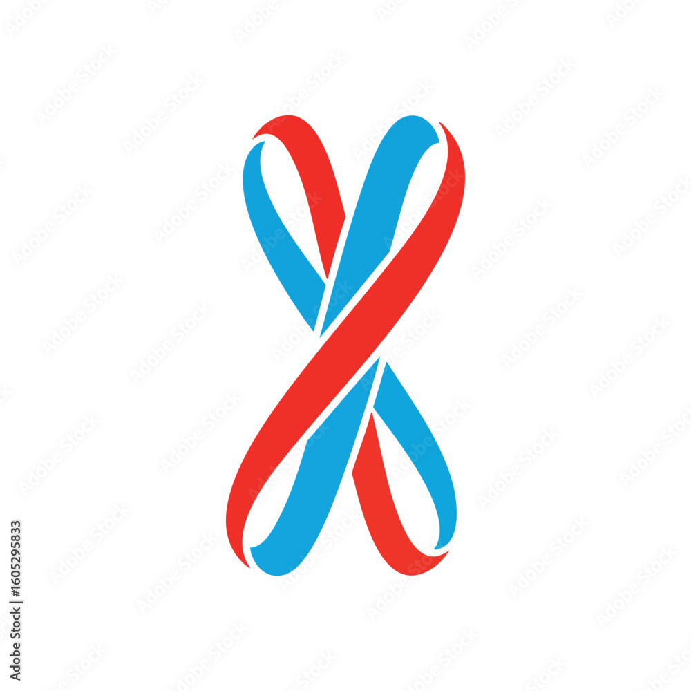 Aufkleber dynamic abstract intersecting ribbons. this contemporary graphic depicts a vibrant red and blue inte