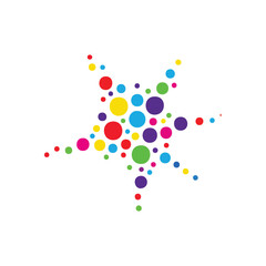 Vibrant Circles Starburst Pattern. Abstract colorful bubbles creating a dynamic star shape. This joyful composition symbolizes energy, diversity, and modern creativity.