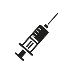 Medical Syringe Device Graphic. This minimalist icon depicts a hypodermic tool. It symbolizes healthcare, pharmaceutical solutions, immunization, and therapeutic applications.