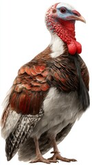 Beautifully detailed portrait of a domestic turkey showcasing vibrant feathers and unique features in a natural setting