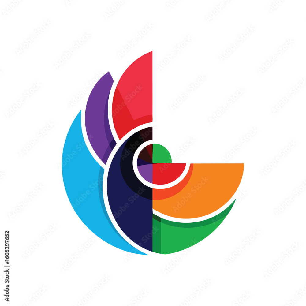 Aufkleber curved colorful modern abstraction. this lively graphic with layered segments and a spectrum of hues