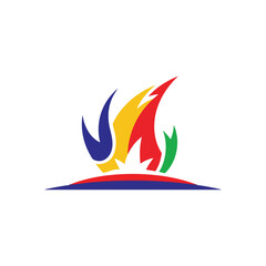Olympic Spirit Colorful Flame Icon. This dynamic emblem suggests athletic competition and global unity, a powerful symbol of energy and collective aspiration.