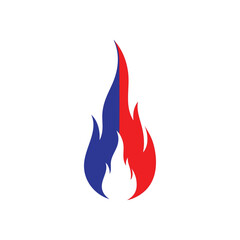 Dual Color Flame Icon. Abstract vibrant artwork depicting a dynamic bicolored blaze, symbolizing balance, contrasting energies, and the powerful fusion of two elements.