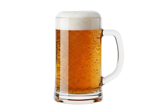 Tall beer mug with frothy head isolated on transparent background - Powered by Adobe