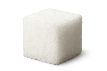 Close-up of a single sugar cube isolated on a transparent background, ideal for projects related to sweetness, baking, or unhealthy food